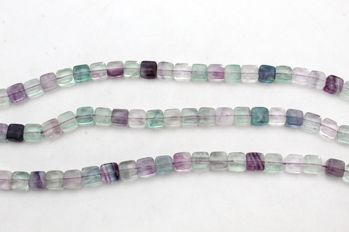 Flourite Square Flat 8 x 8 mm Gemstone Beads 16" Strand