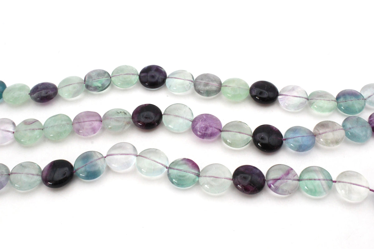 Flourite Coin 15 mm Gemstone Beads 16" Strand