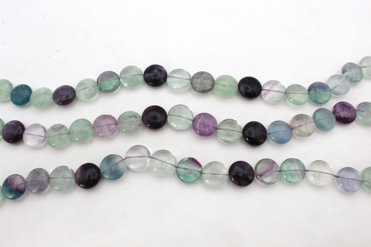 Flourite Coin 15 mm Gemstone Beads 16" Strand