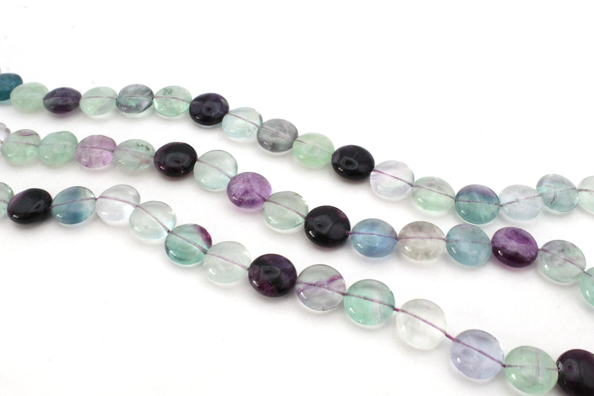Flourite Coin 15 mm Gemstone Beads 16" Strand