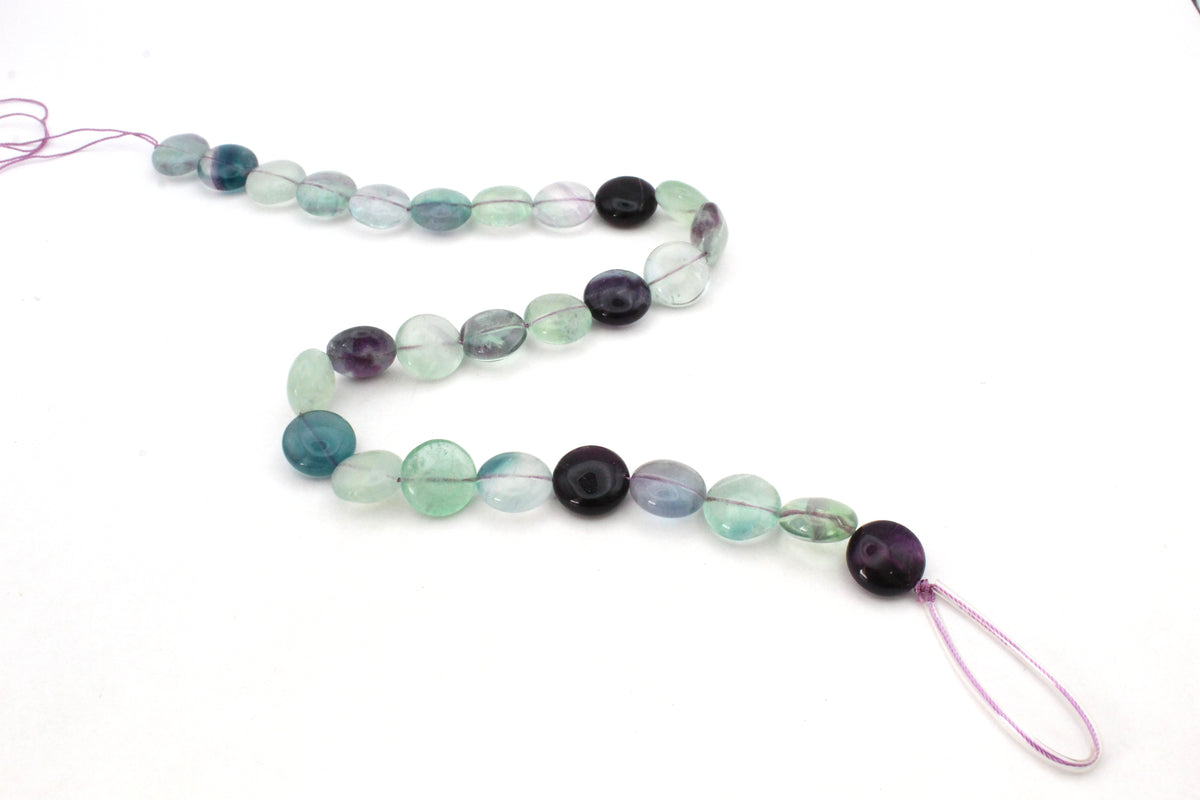Flourite Coin 15 mm Gemstone Beads 16" Strand