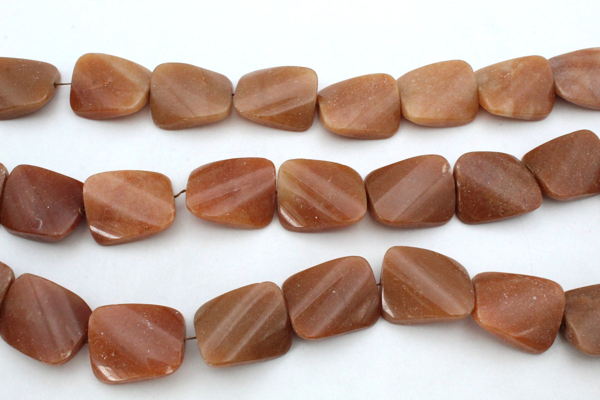 Red Aventurine Square Flat Wavy 25 x 31 mm Gemstone Beads 16" Strand