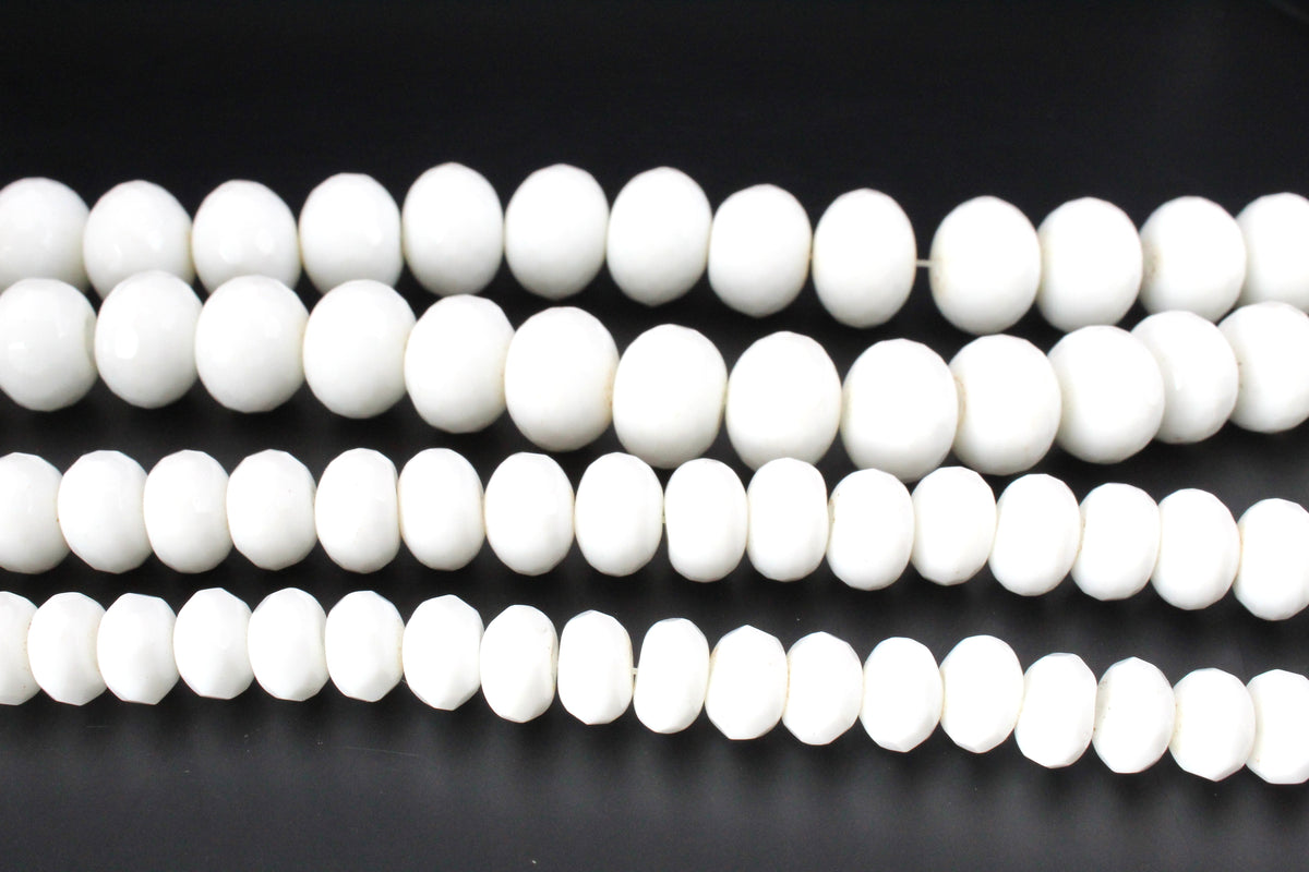 White Onyx Rondelle Faceted Gemstone Beads 16" Strand