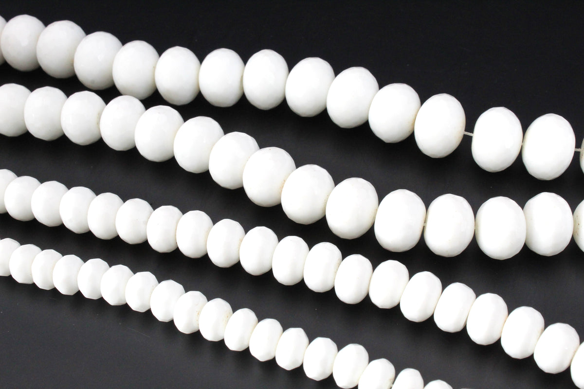 White Onyx Rondelle Faceted Gemstone Beads 16" Strand