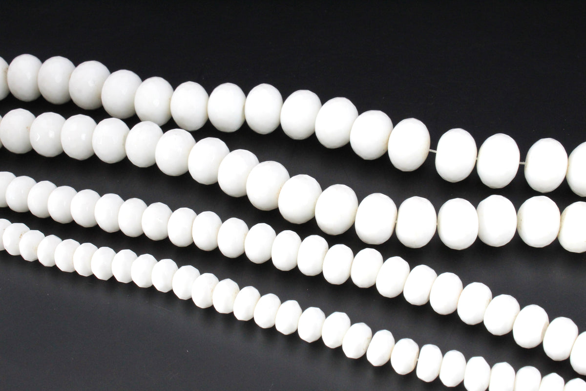 White Onyx Rondelle Faceted Gemstone Beads 16" Strand