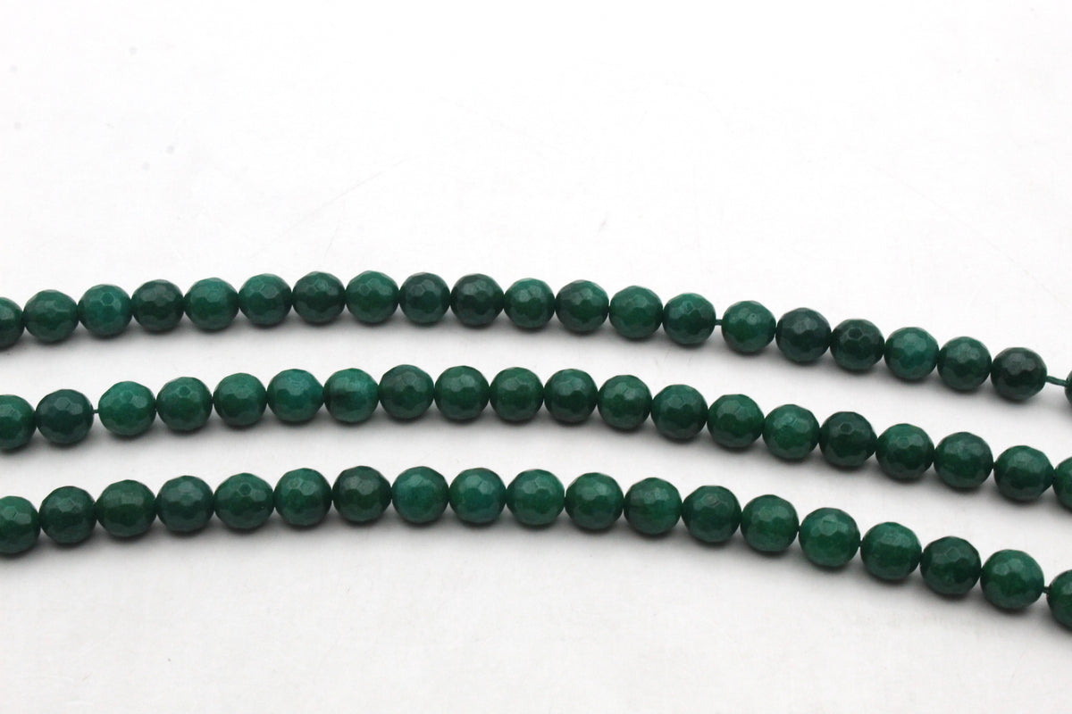 Green jade ( Dyed ) Round Faceted Gemstone Beads 16" Strand