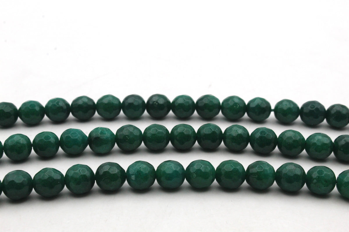 Green jade ( Dyed ) Round Faceted Gemstone Beads 16" Strand