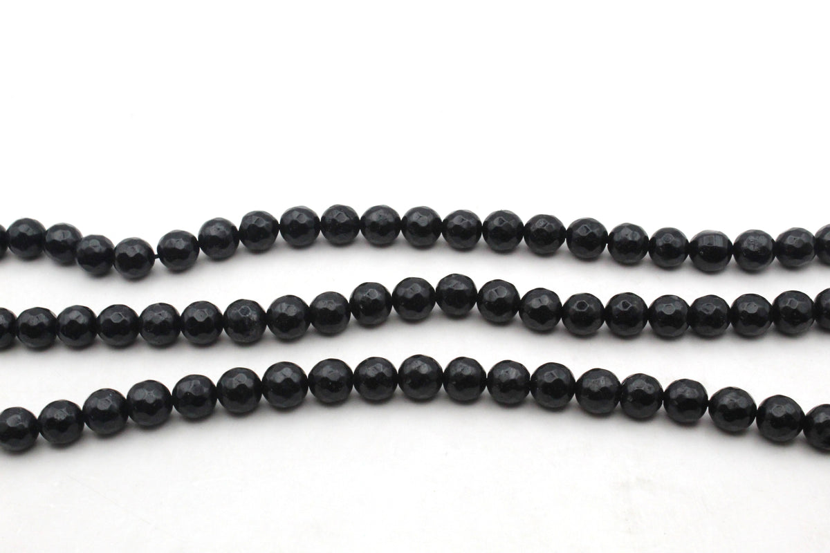 Black Jade ( Dyed ) Round Faceted Gemstone Beads 16" Strand