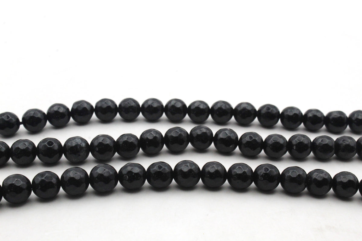 Black Jade ( Dyed ) Round Faceted Gemstone Beads 16" Strand
