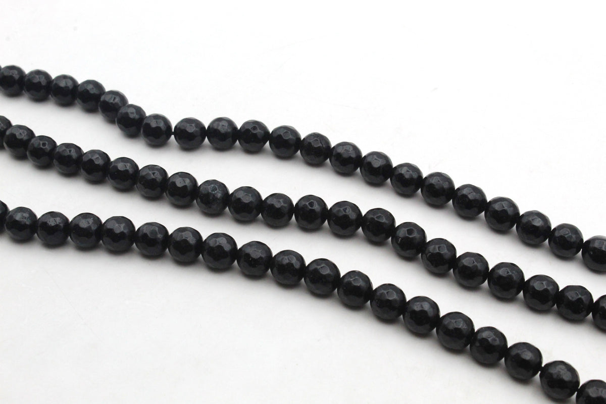 Black Jade ( Dyed ) Round Faceted Gemstone Beads 16" Strand