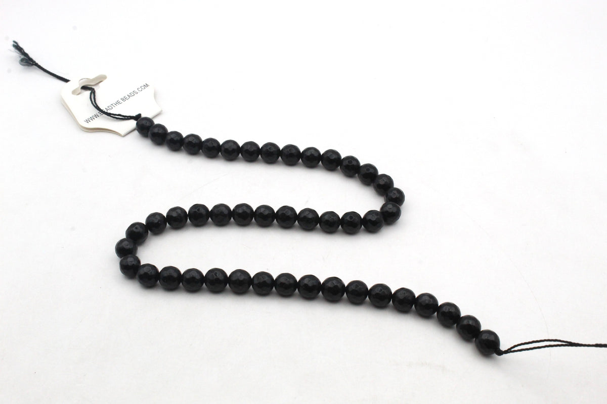 Black Jade ( Dyed ) Round Faceted Gemstone Beads 16" Strand