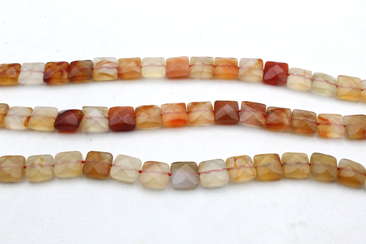 Cornelian Square 10 x 10 mm Gemstone Beads 16" Strand