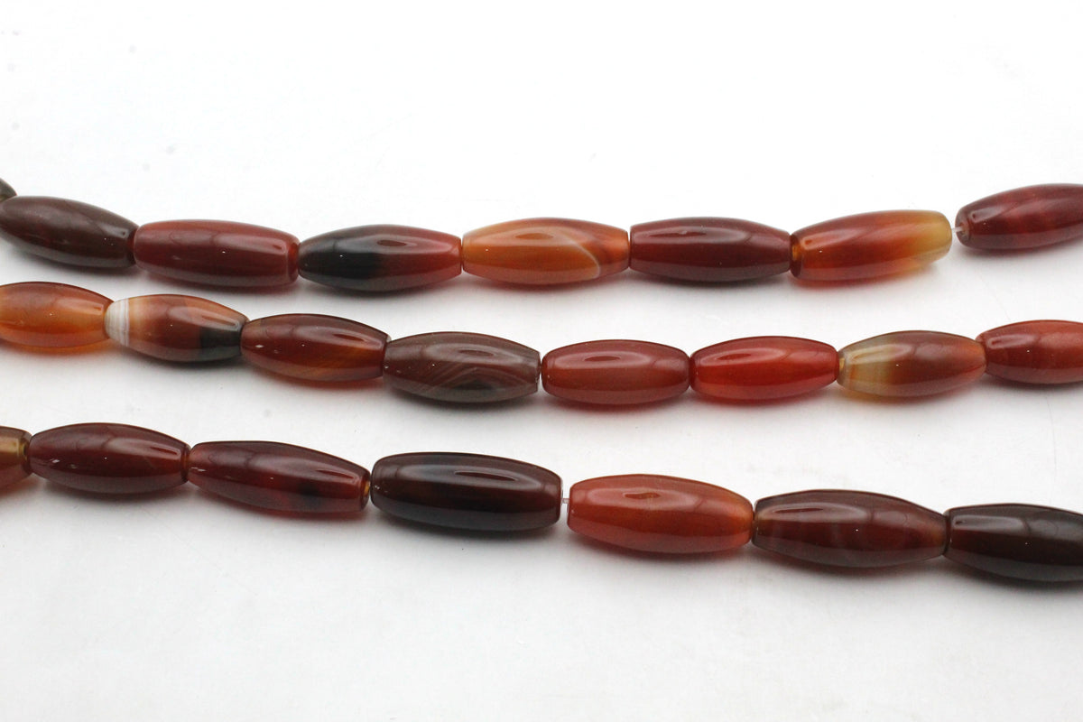 Cornelian Agate Stone Oval Tube 13 x 30 mm Gemstone Beads 16" Strand