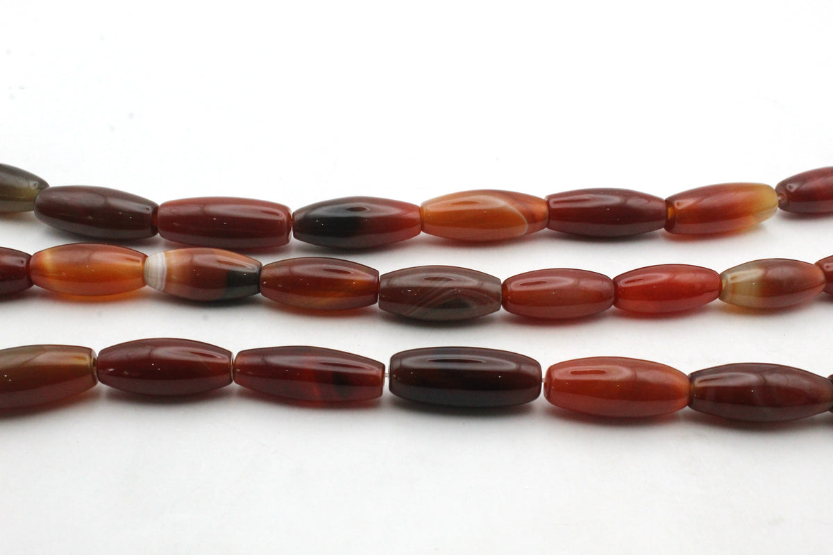 Cornelian Agate Stone Oval Tube 13 x 30 mm Gemstone Beads 16" Strand