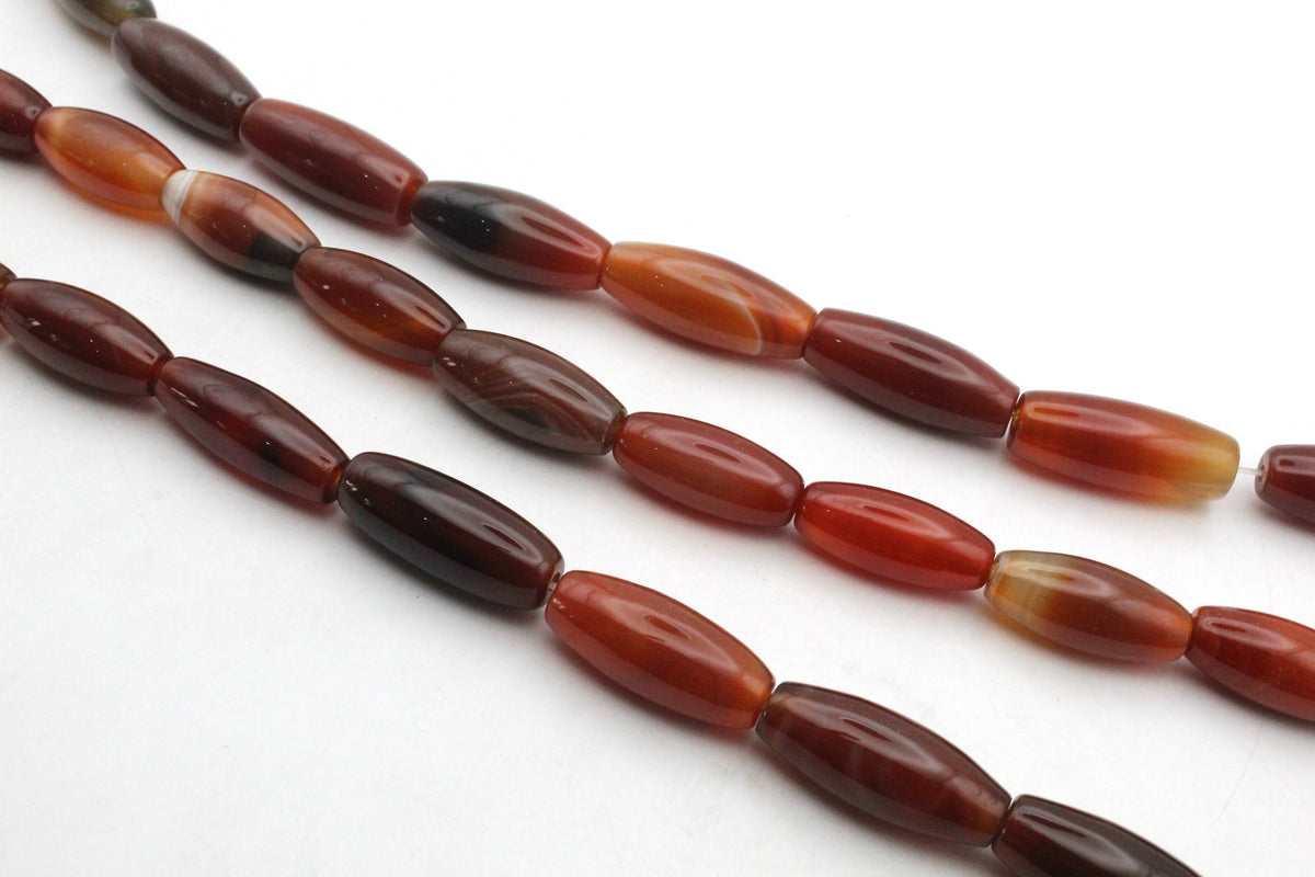 Cornelian Agate Stone Oval Tube 13 x 30 mm Gemstone Beads 16" Strand