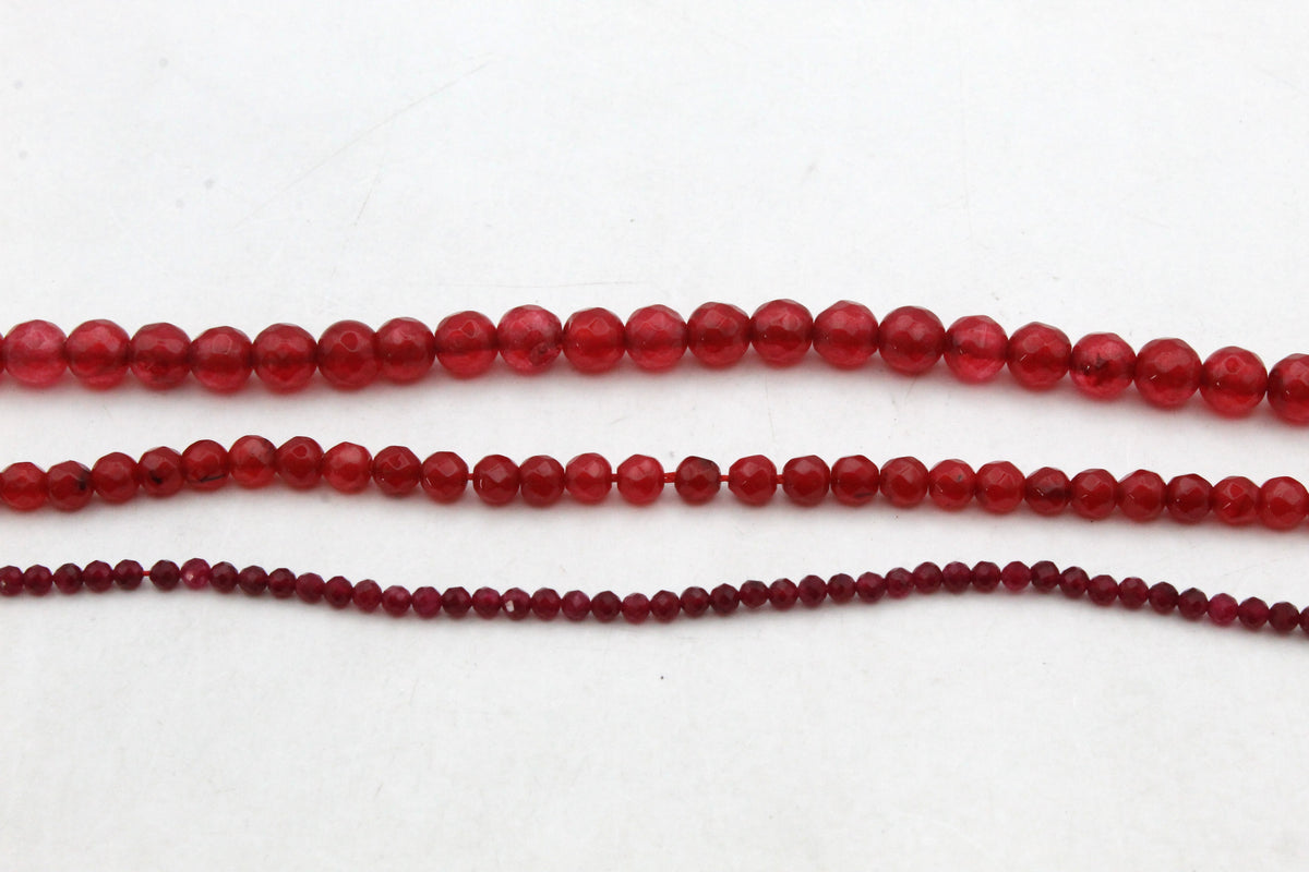 Red Jade ( Dyed ) Round Faceted Gemstone Beads 16" Strand