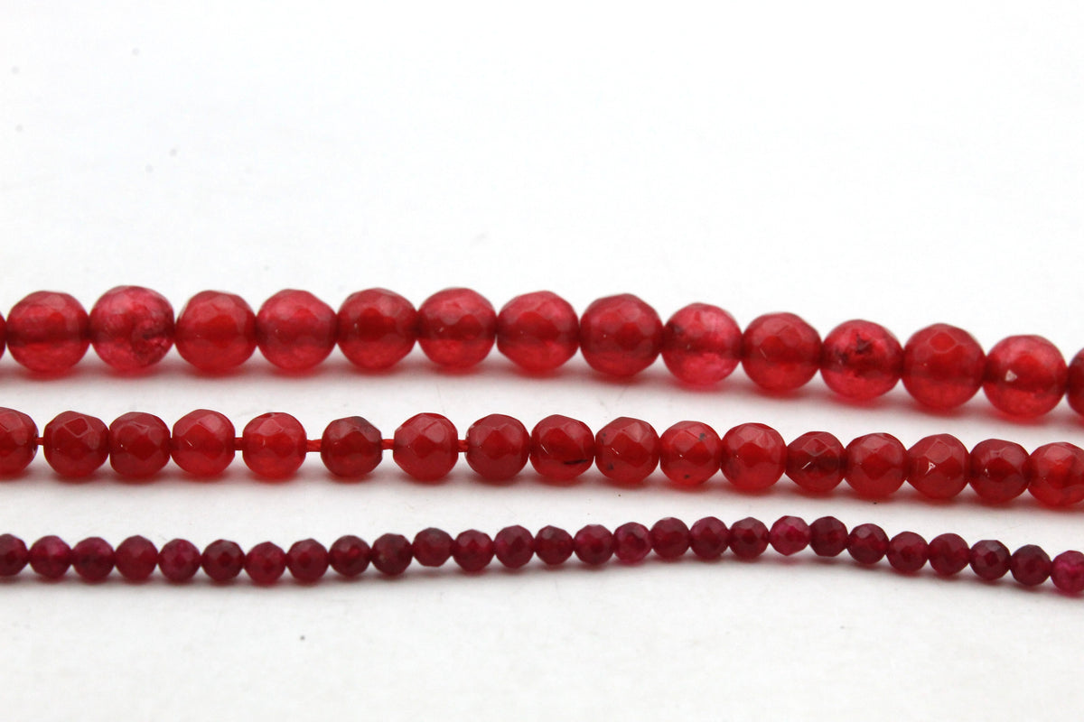 Red Jade ( Dyed ) Round Faceted Gemstone Beads 16" Strand