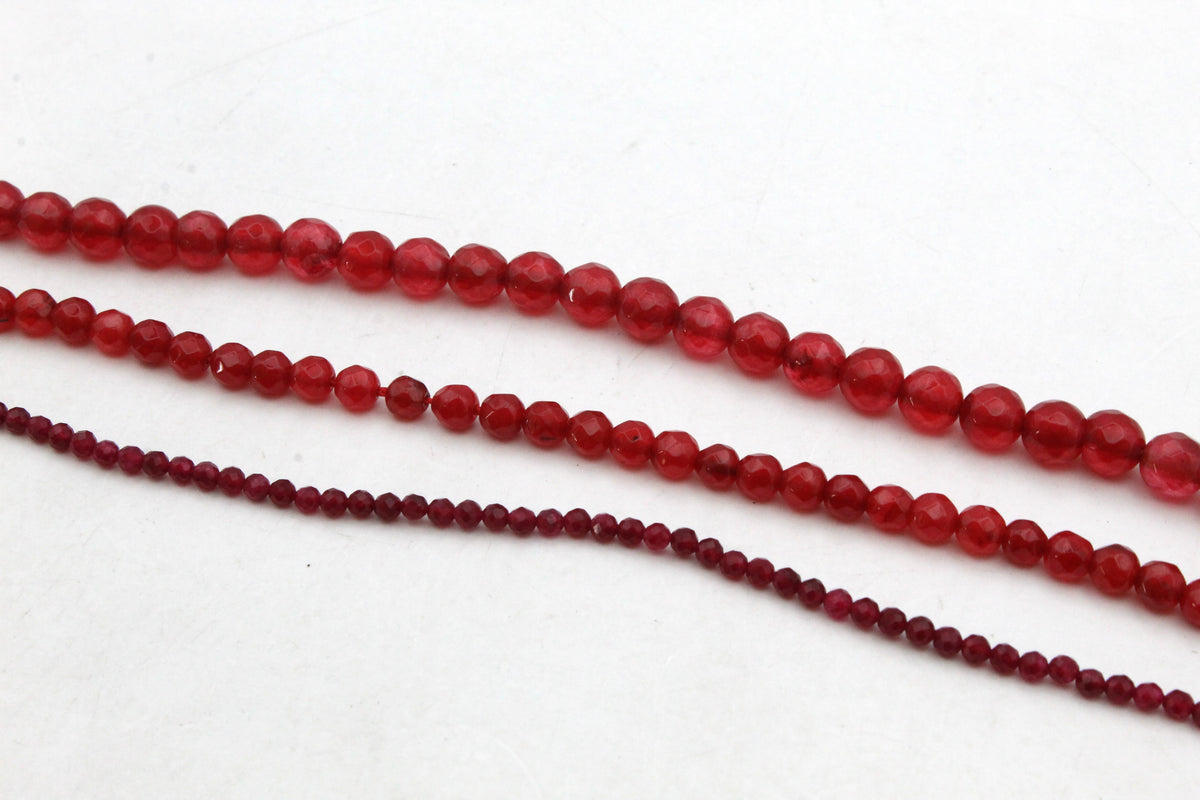 Red Jade ( Dyed ) Round Faceted Gemstone Beads 16" Strand