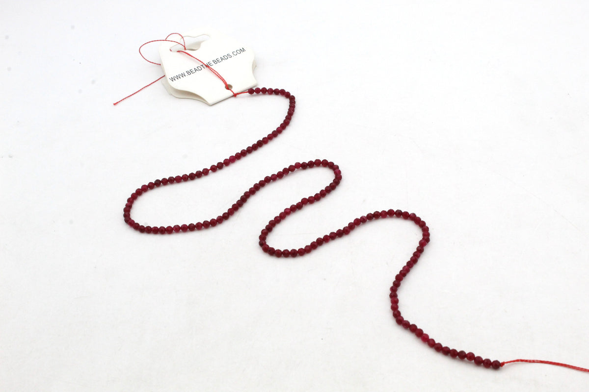 Red Jade ( Dyed ) Round Faceted Gemstone Beads 16" Strand