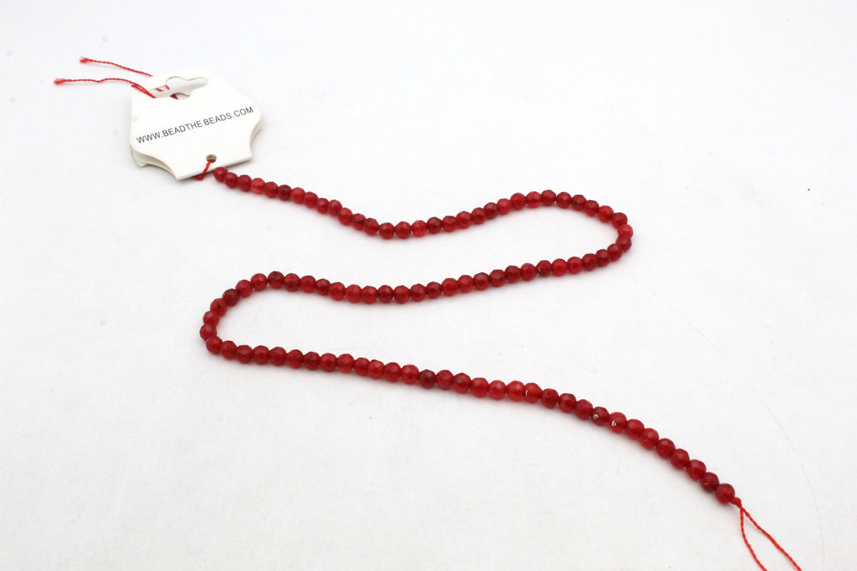Red Jade ( Dyed ) Round Faceted Gemstone Beads 16" Strand