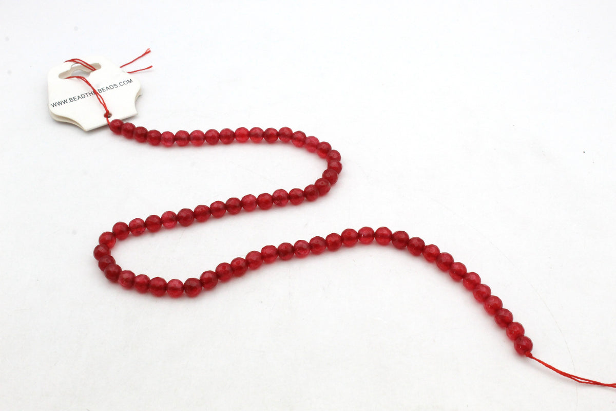 Red Jade ( Dyed ) Round Faceted Gemstone Beads 16" Strand