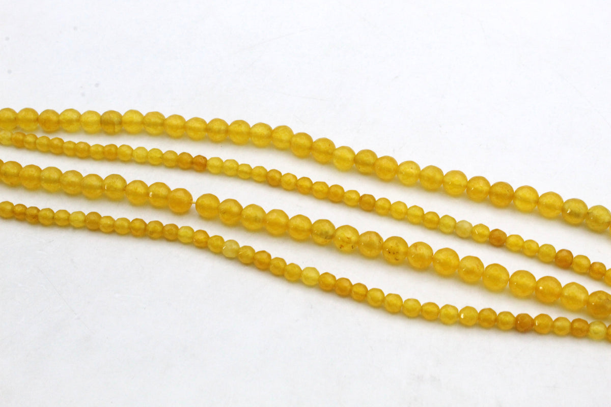 Yellow Jade ( Dyed ) Round Faceted Gemstone Beads 16" Strand
