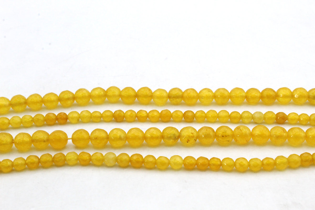 Yellow Jade ( Dyed ) Round Faceted Gemstone Beads 16" Strand