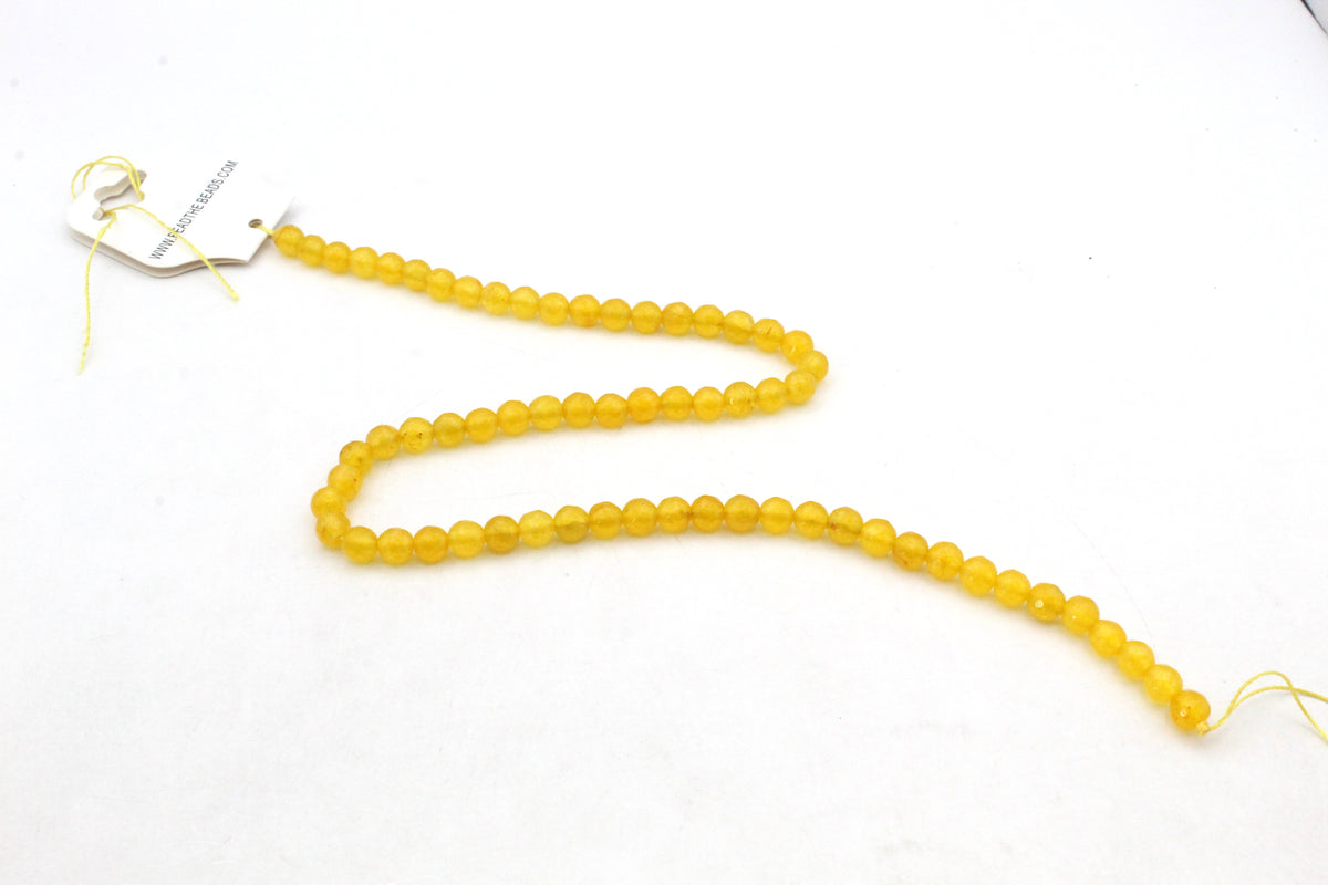 Yellow Jade ( Dyed ) Round Faceted Gemstone Beads 16" Strand