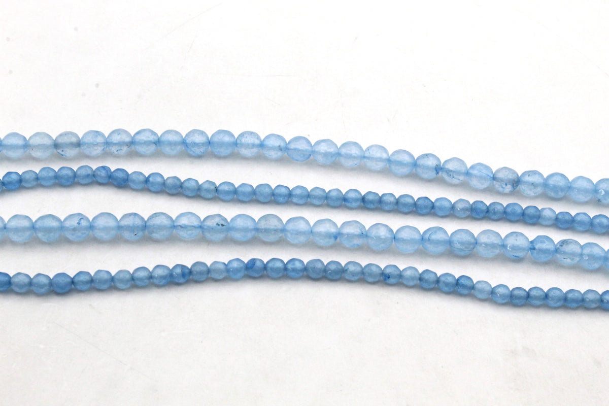 Aquamarine Jade ( Dyed ) Round Faceted Gemstone Beads 16" Strand
