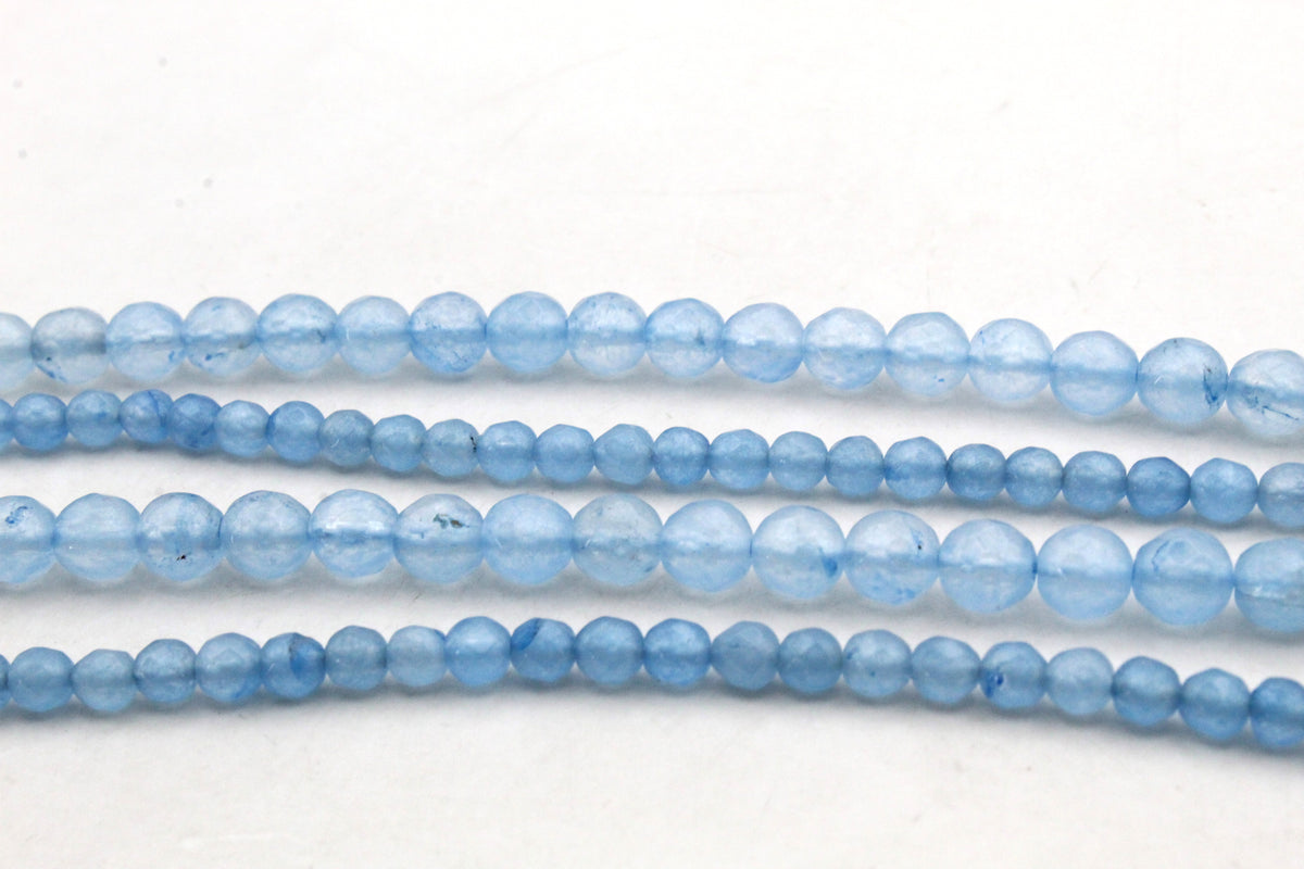 Aquamarine Jade ( Dyed ) Round Faceted Gemstone Beads 16" Strand