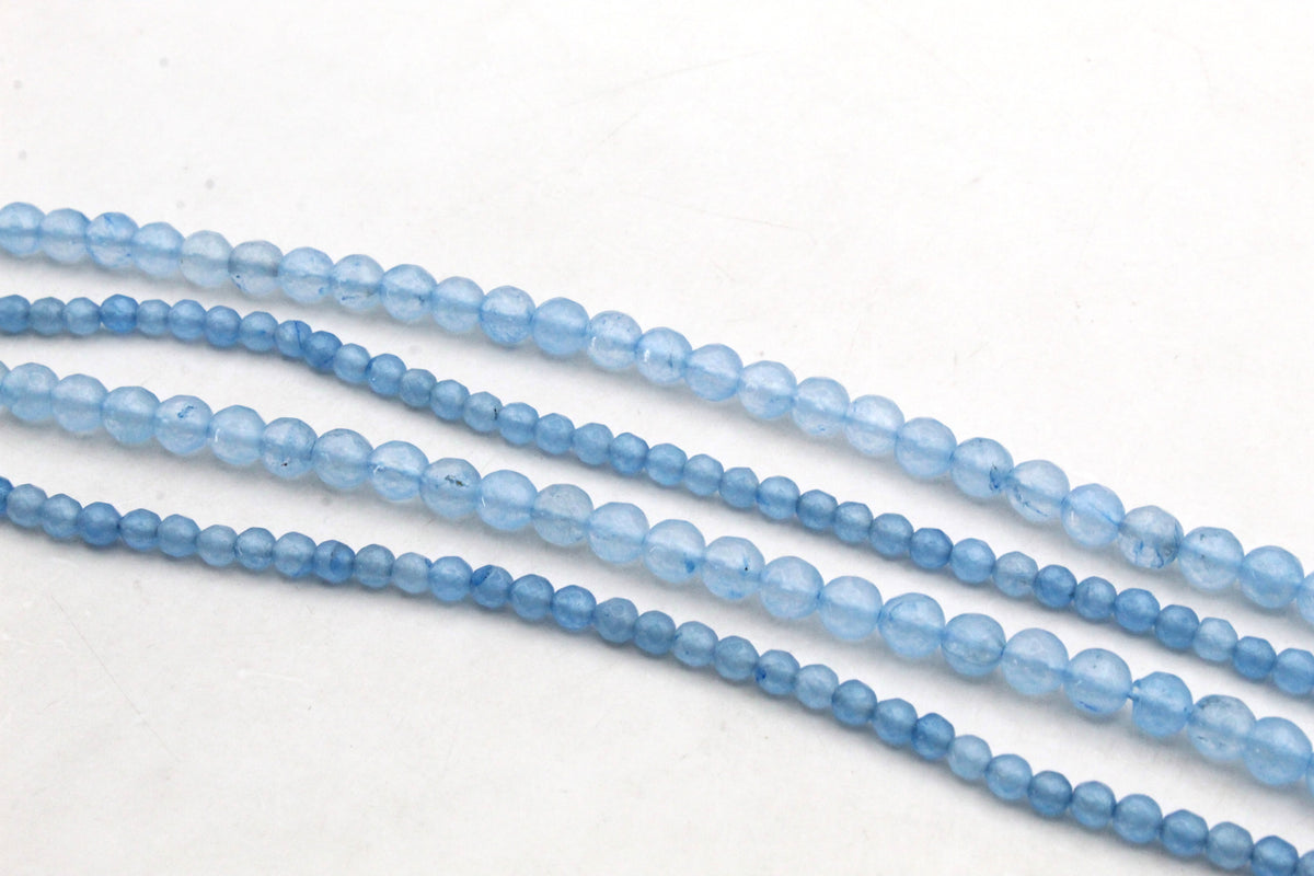 Aquamarine Jade ( Dyed ) Round Faceted Gemstone Beads 16" Strand