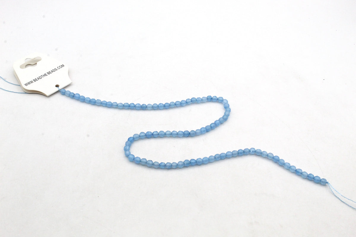 Aquamarine Jade ( Dyed ) Round Faceted Gemstone Beads 16" Strand