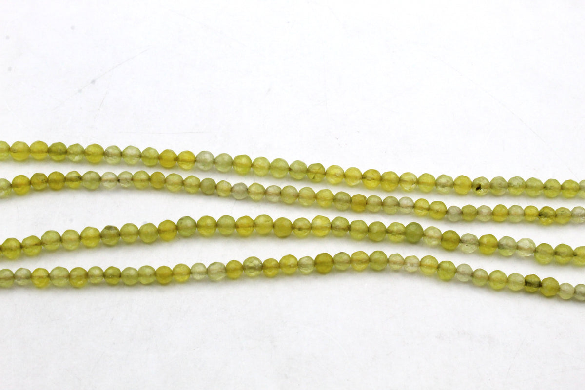 Olive Jade Round Faceted Gemstone Beads 16" Strand
