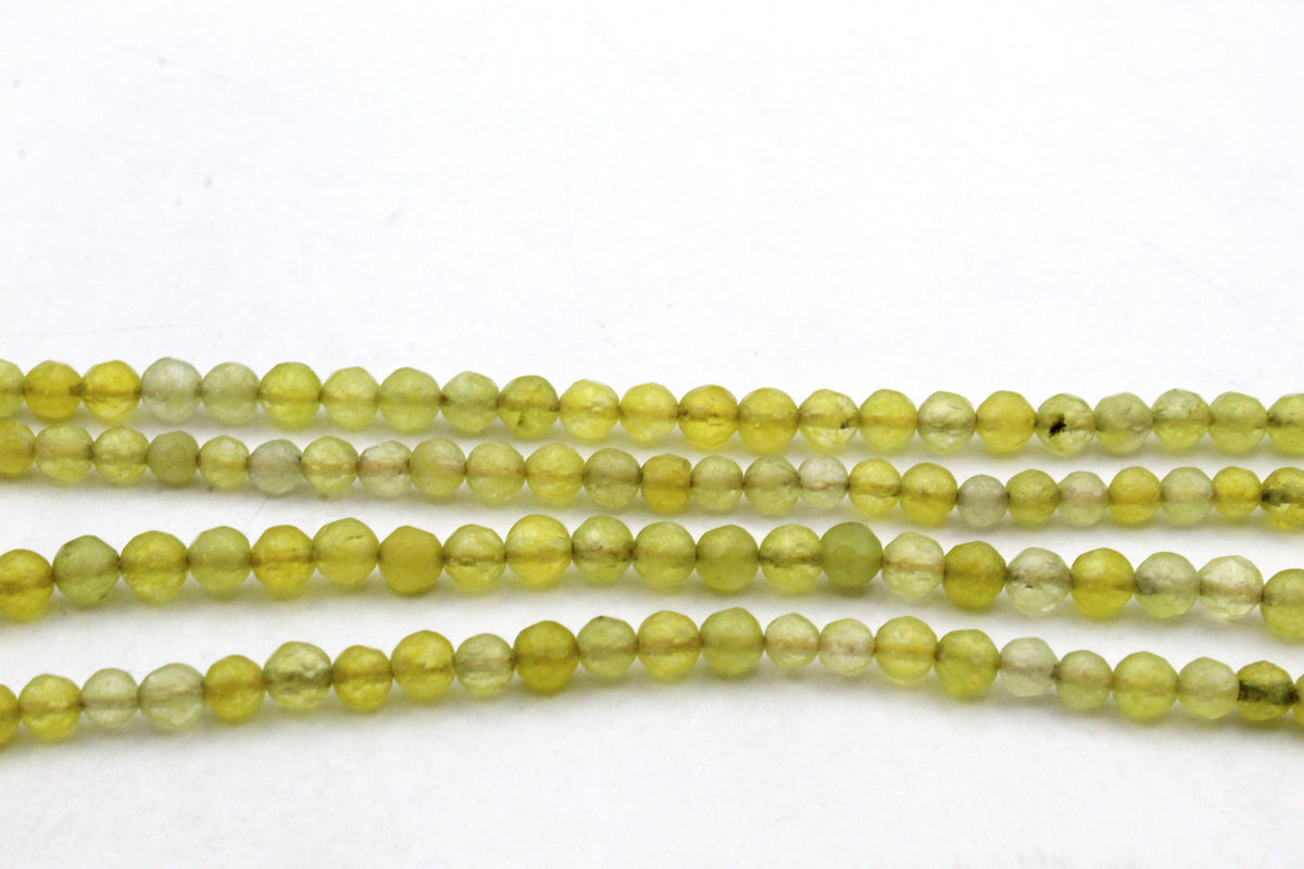 Olive Jade Round Faceted Gemstone Beads 16" Strand
