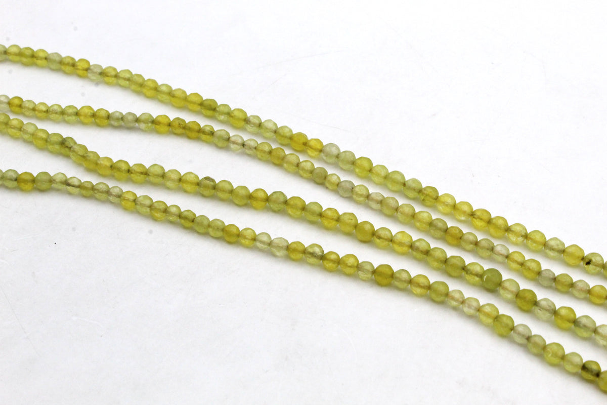 Olive Jade Round Faceted Gemstone Beads 16" Strand