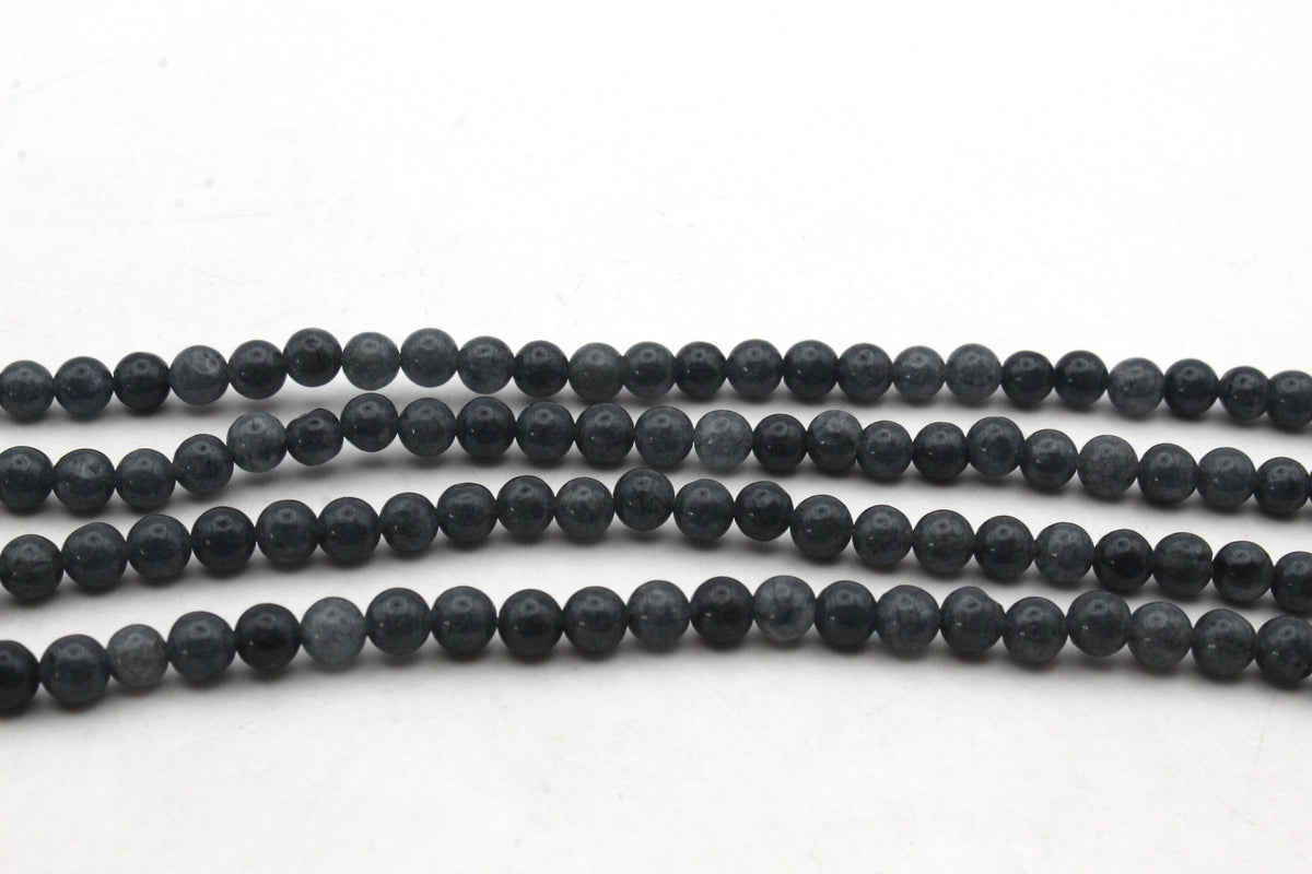 Dark Grey Jade ( Dyed ) Round Smooth Gemstone Beads 16" Strand