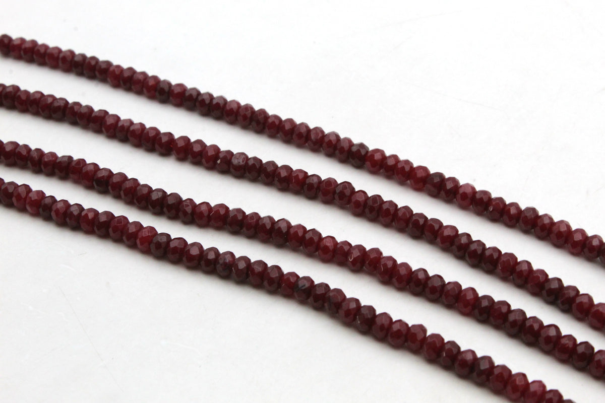 Red Jade ( Dyed ) Rondelle Faceted Gemstone Beads 16" Strand
