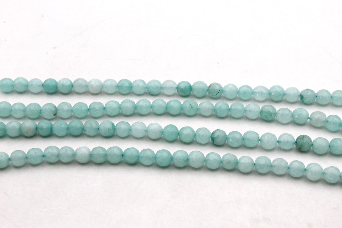 Sky Blue Jade ( Dyed ) Round Faceted Gemstone Beads 16" Strand