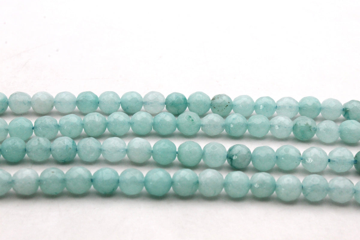 Sky Blue Jade ( Dyed ) Round Faceted Gemstone Beads 16" Strand