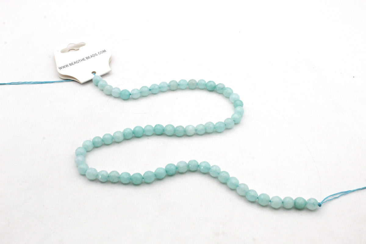 Sky Blue Jade ( Dyed ) Round Faceted Gemstone Beads 16" Strand