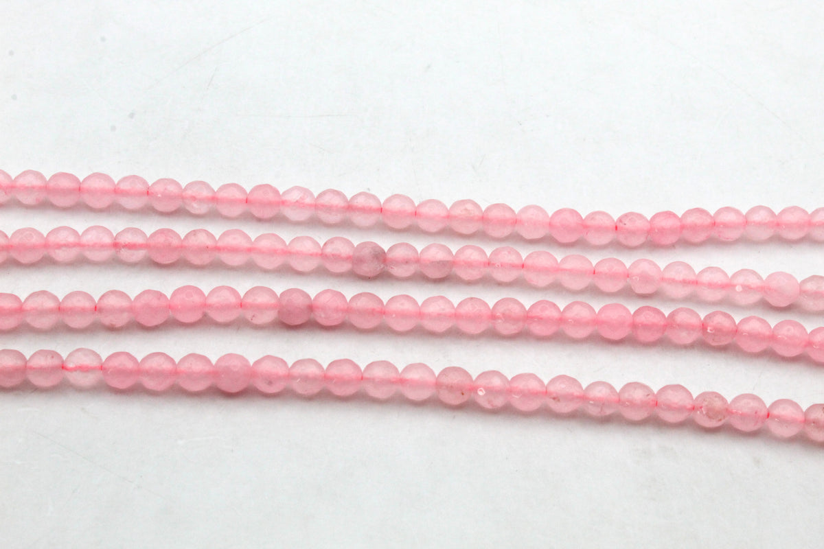 Rose Quartz Jade ( Dyed ) Round Faceted Gemstone Beads 16" Strand