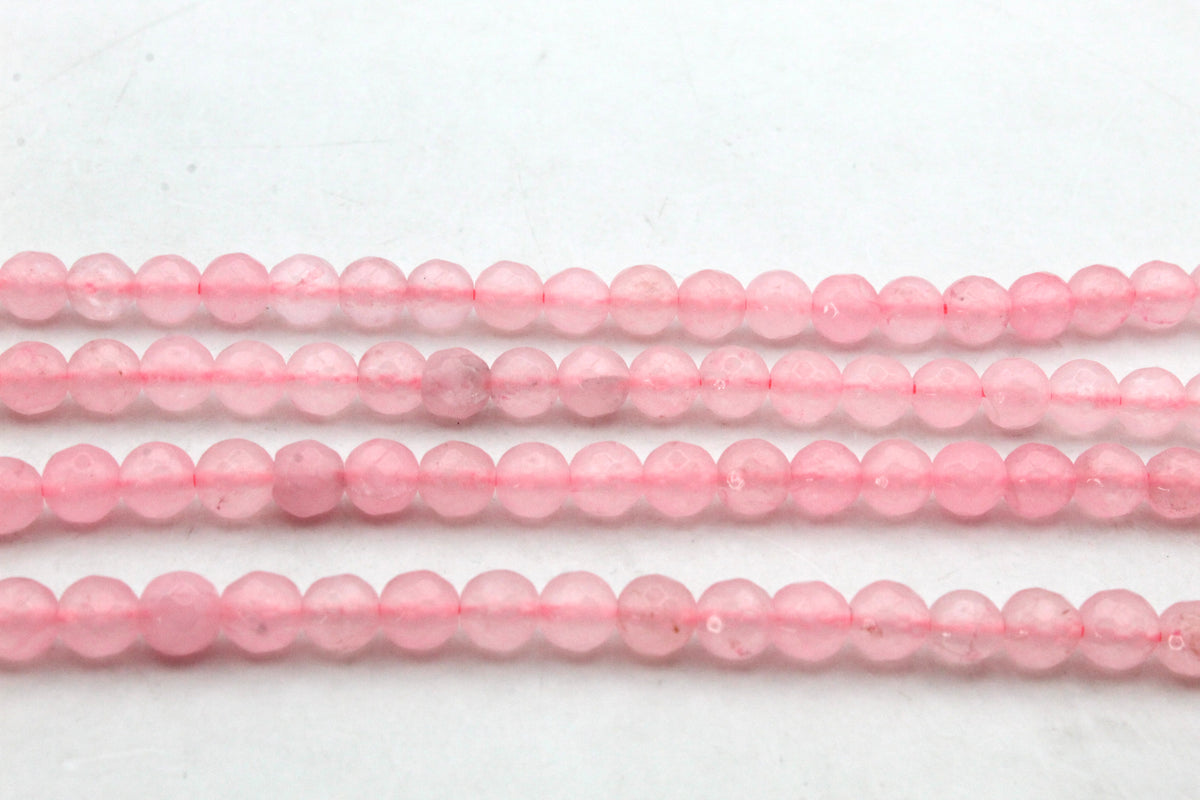 Rose Quartz Jade ( Dyed ) Round Faceted Gemstone Beads 16" Strand