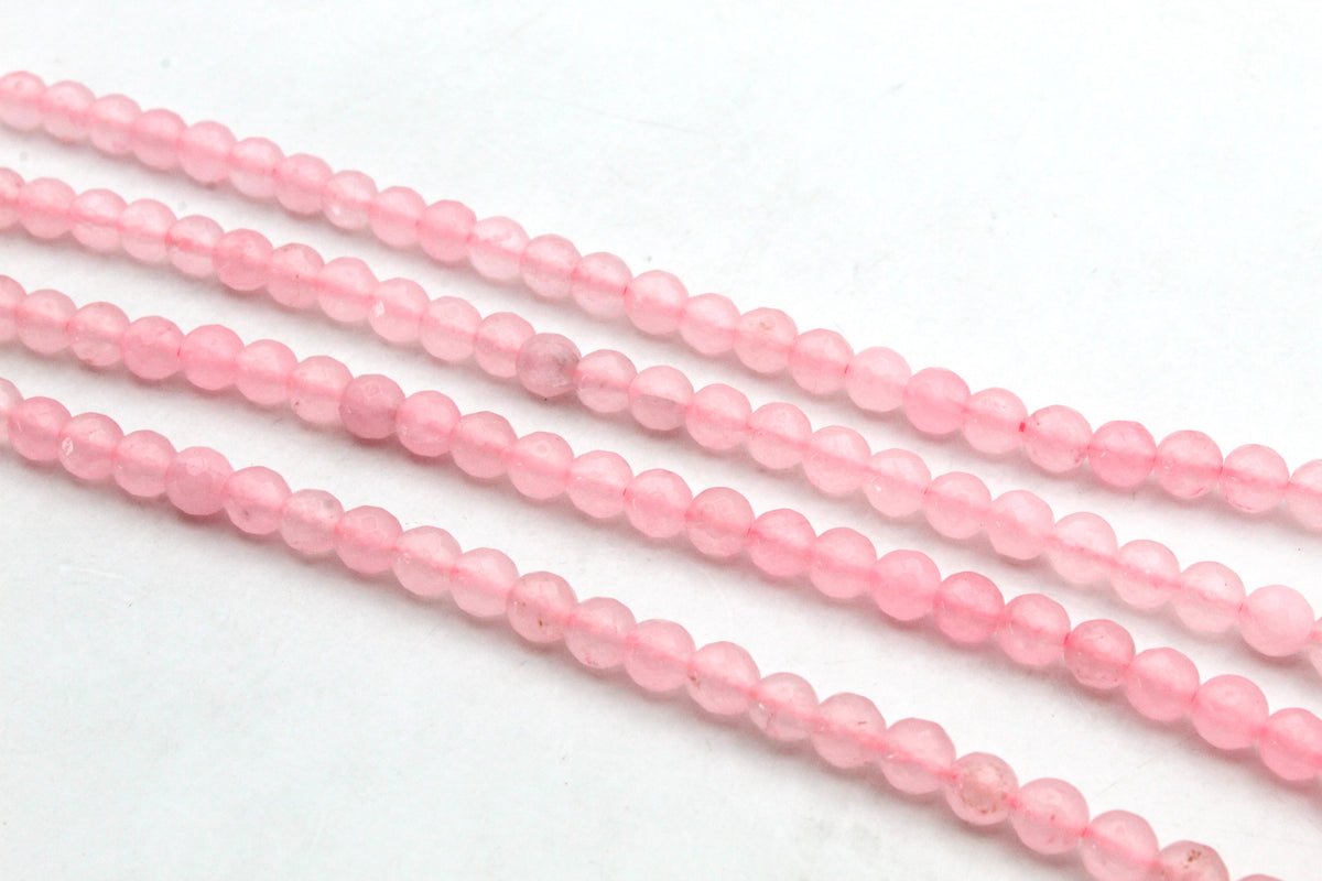 Rose Quartz Jade ( Dyed ) Round Faceted Gemstone Beads 16" Strand