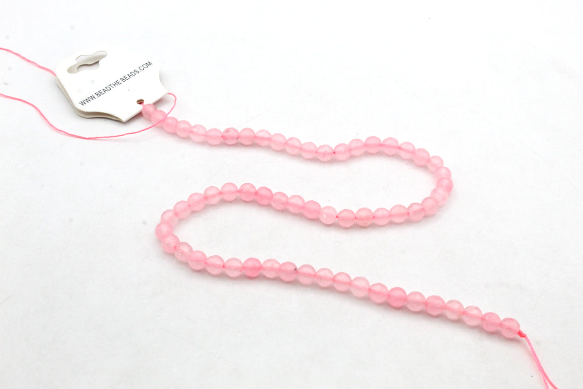 Rose Quartz Jade ( Dyed ) Round Faceted Gemstone Beads 16" Strand
