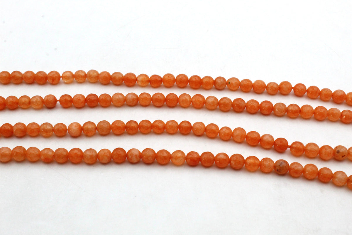 Orange Jade ( Dyed ) Round Faceted Gemstone Beads 16" Strand