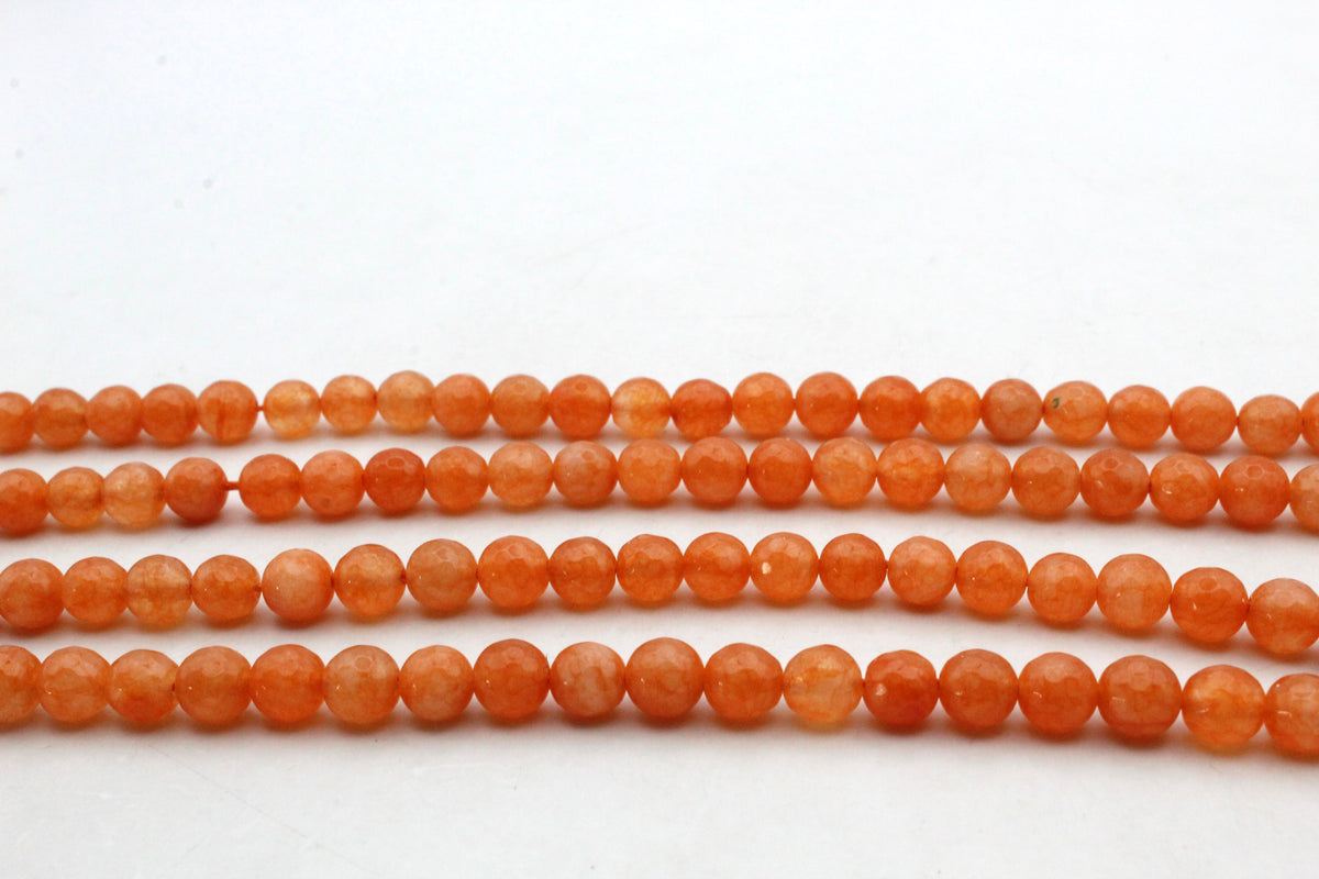 Orange Jade ( Dyed ) Round Faceted Gemstone Beads 16" Strand
