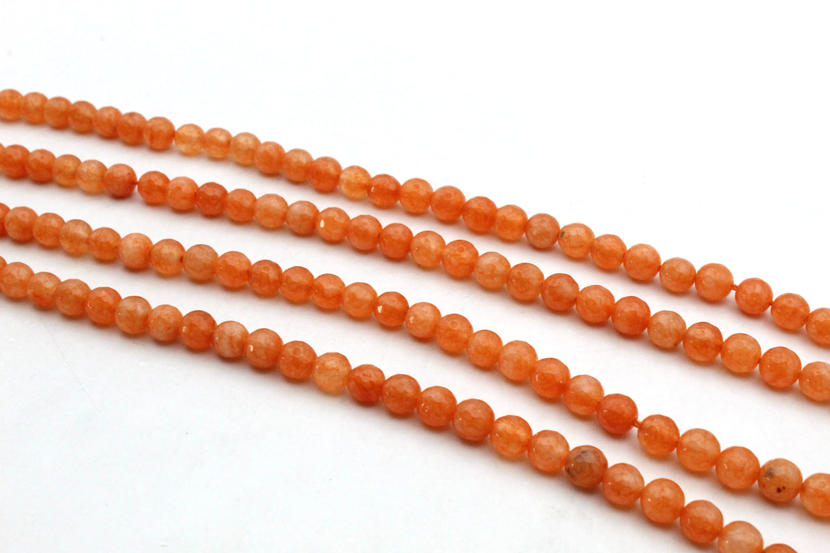 Orange Jade ( Dyed ) Round Faceted Gemstone Beads 16" Strand