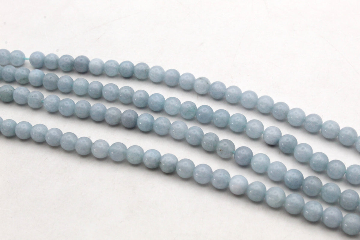 Ash Grey Jade ( Dyed ) Round Smooth Gemstone Bead 16" Strand