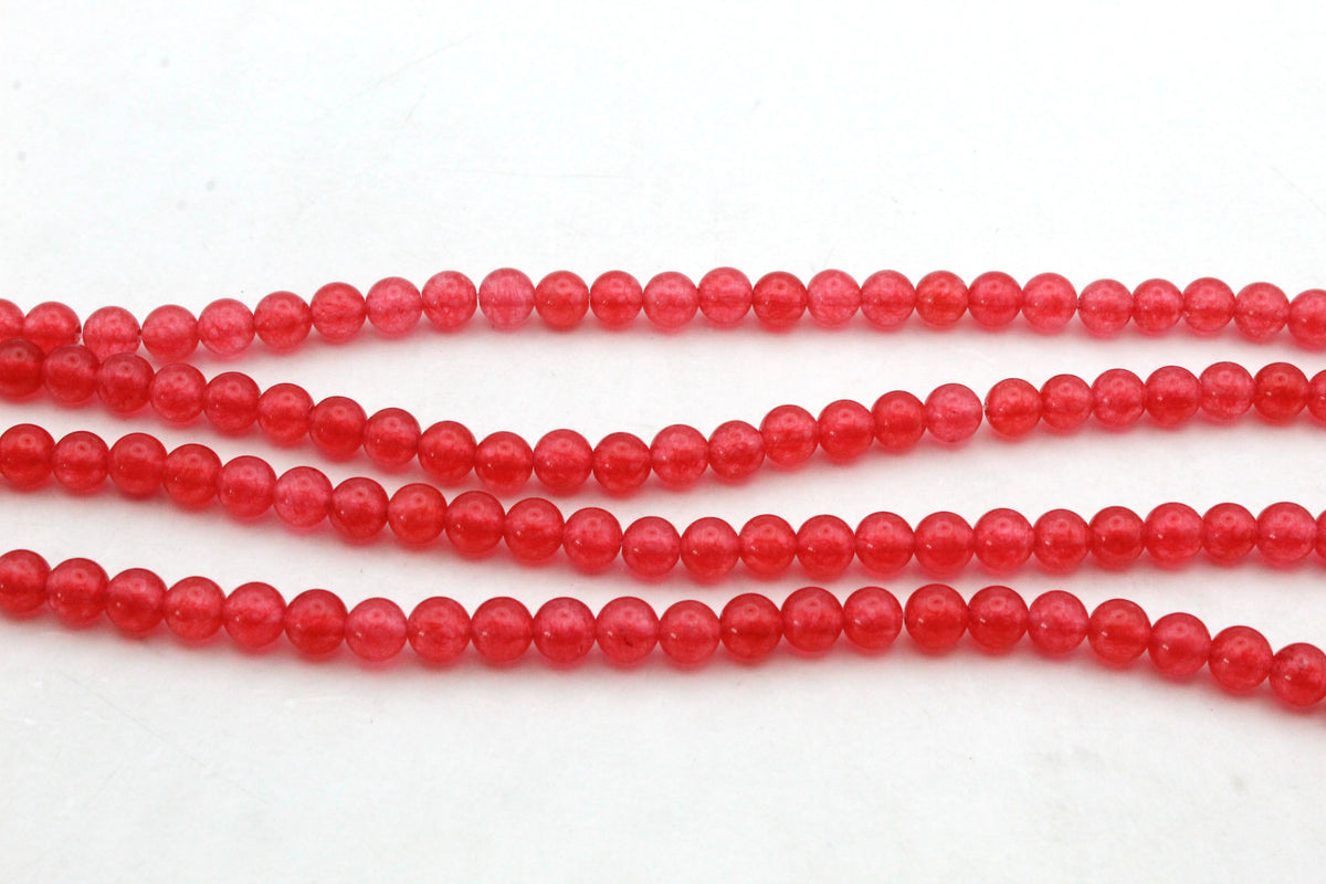 Red Jade ( Dyed ) Round Smooth Gemstone Beads 16" Strand