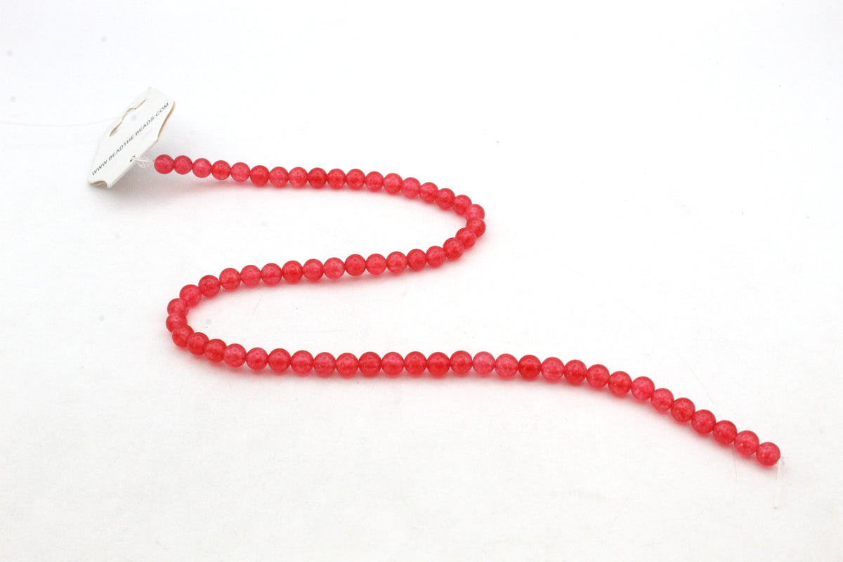 Red Jade ( Dyed ) Round Smooth Gemstone Beads 16" Strand